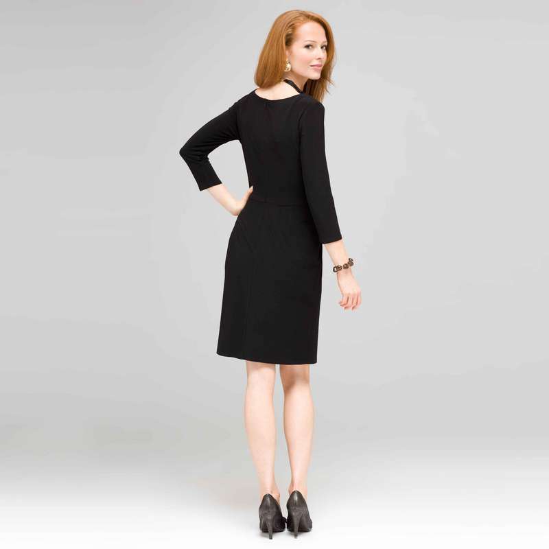 Cowl Drape Sarong Dress, Black, large