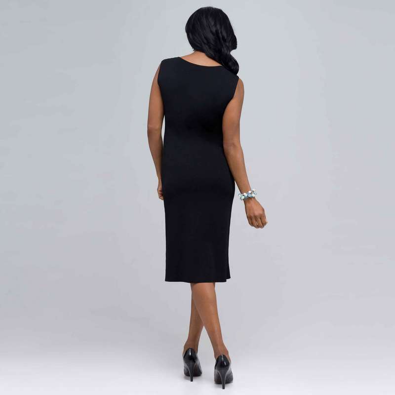 Boat Neck Sleeveless Sheath Dress., Black, large