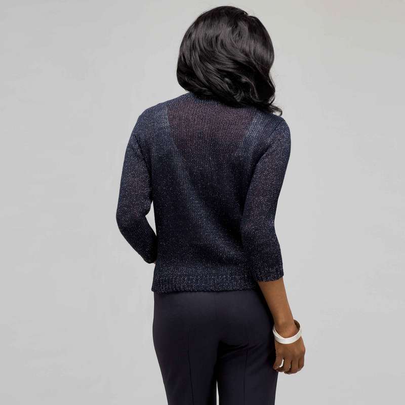 3/4 Sleeve Button Front Cardigan, Ink & Silver, large