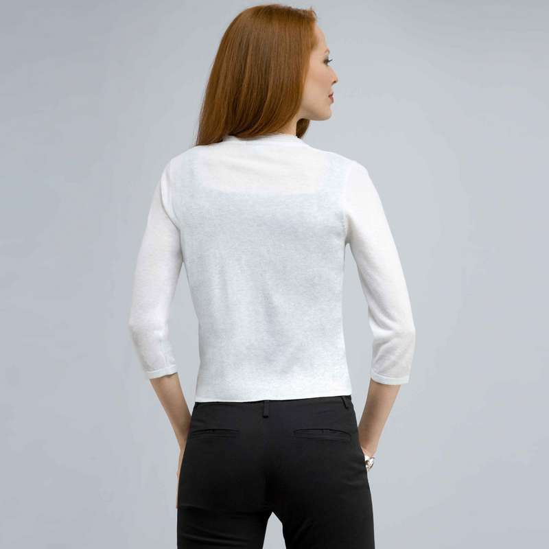 Woven Trimmed Cardigan., White, large