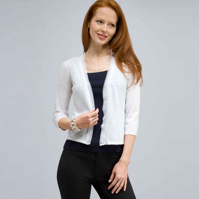 Woven Trimmed Cardigan., White, large