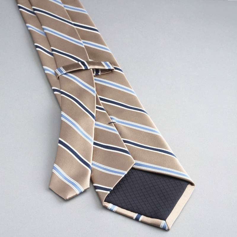 Striped Silk Tie, Taupe, large