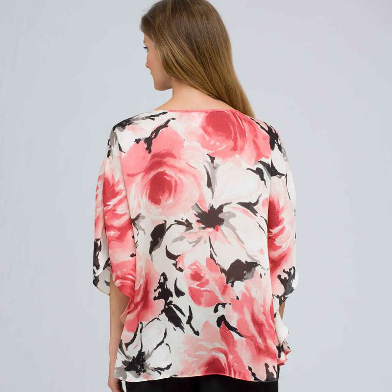 Floral Poncho Blouse, meadow rose combo, large