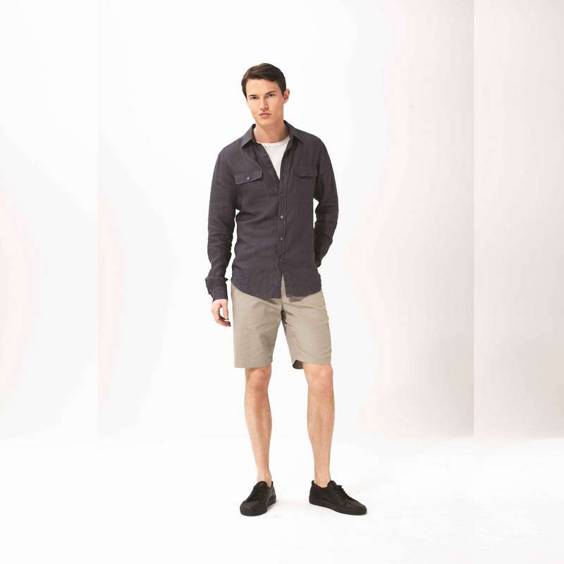 Cotton Straight Shorts, Beige, large